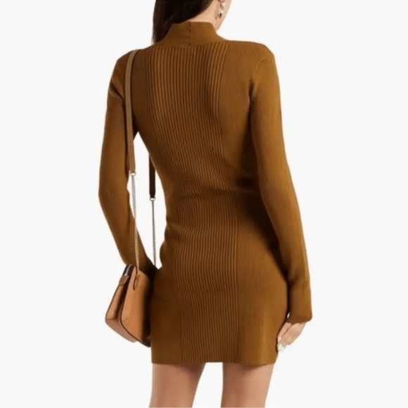 Nicholas Braulia Long Sleeve Neck Twist Mini Sweater Dress Cigar Size Large NWT - Picture 3 of 7